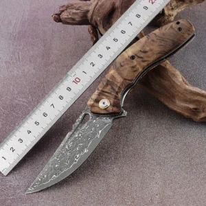 Приветgh Quality Damascus Steel Custom Wholesale Wooden Handle Pocket Folding Outdoor Camping Multi Purpose Gift Pocket Knife product view 2