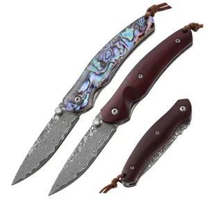 High Quality Damascus Steel Handmade Shell Handle/wooden Handle Gift Knife Outdoor Hunting Survival Pocket Knife