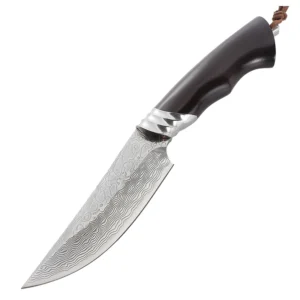 High Quality Handmade Customized Damascus Steel Ebony Wood Handle Knife Outdoor Camping Fixed Blade Gift Knife