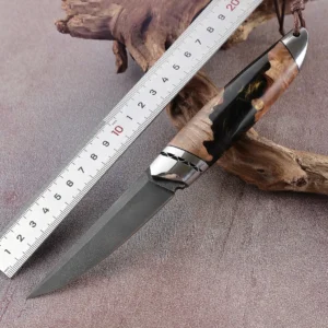 High Quality Handmade Wootz Steel Ebony and Resin Handle Fixed Blade Outdoor Hunting Survival Gift Knife with Leather Sheath - product view 2