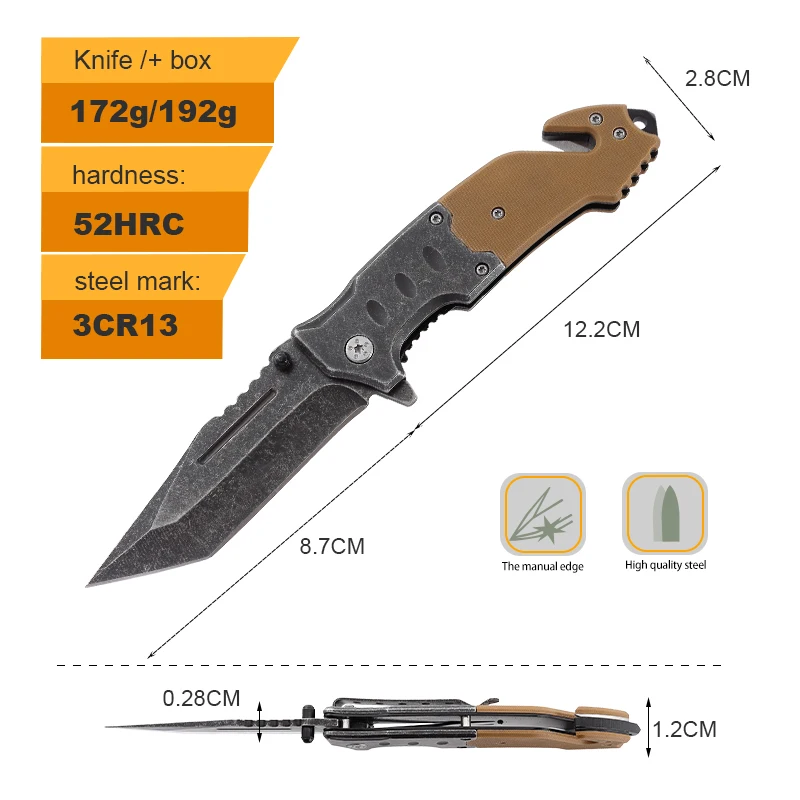 Hot Selling Wholesale 3Cr13 Steel Blade G10 Handle Folding Pocket Outdoor Survival Camping OEM Customizable Knife in Stock - product view 2