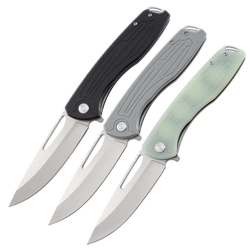 otf-1601125868106-1 High Quality D2 Steel G10 Handle Pocket Knife CNC Data Cutting Outdoor Camping EDC Portable Folding Knife product view 1