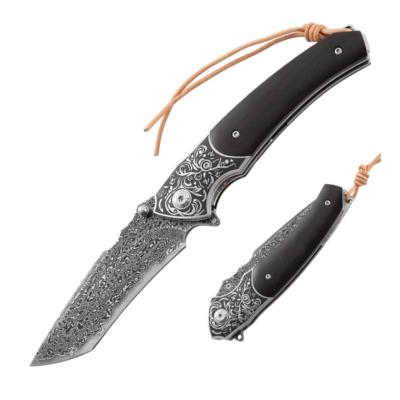 Hot Selling Damascus Steel Folding Knife Outdoor Pocket Tool Wood Handle EDC Hand Tool for Camping DIY product view 1