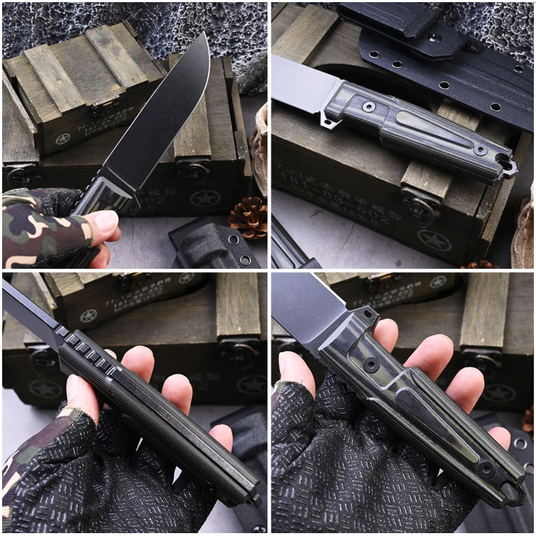 Wholesale Color G10 Handle 5cr15 Steel Blade Outdoor Pocket Fixed Blade Knife with Leather Sheath product view 2