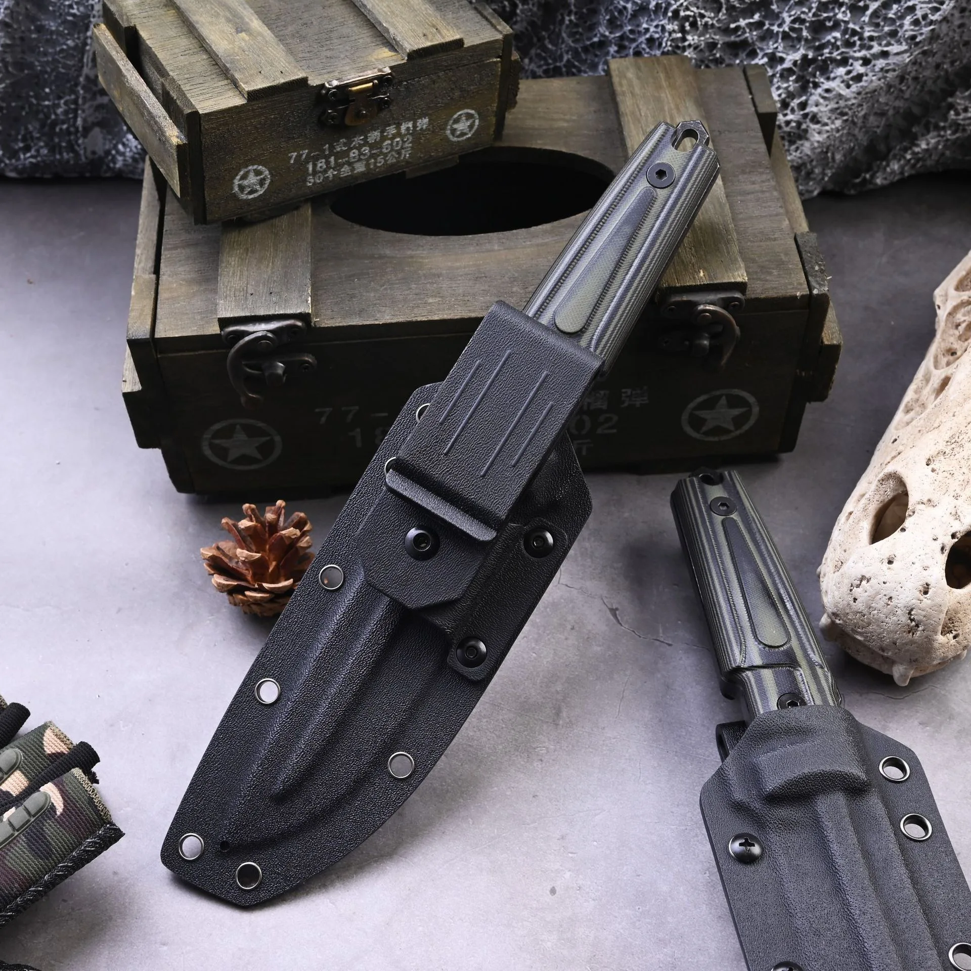 Wholesale Color G10 Handle 5cr15 Steel Blade Outdoor Pocket Fixed Blade Knife with Leather Sheath product view 4