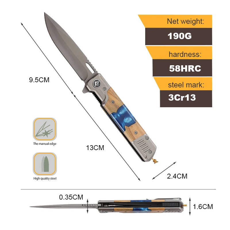 Wholesale Stainless Steel Outdoor Pocket Knife with Wood Handle DIY Grade Customization Supported product view 3