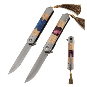 2026 Hot Sale Custom Outdoor Folding Titanium Pocket Knife New EDC Stainless Steel Epoxy Resin Wood Splicing Handle product view 1