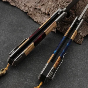 2026 Hot Sale Custom Outdoor Folding Titanium Pocket Knife New EDC Stainless Steel Epoxy Resin Wood Splicing Handle product view 3