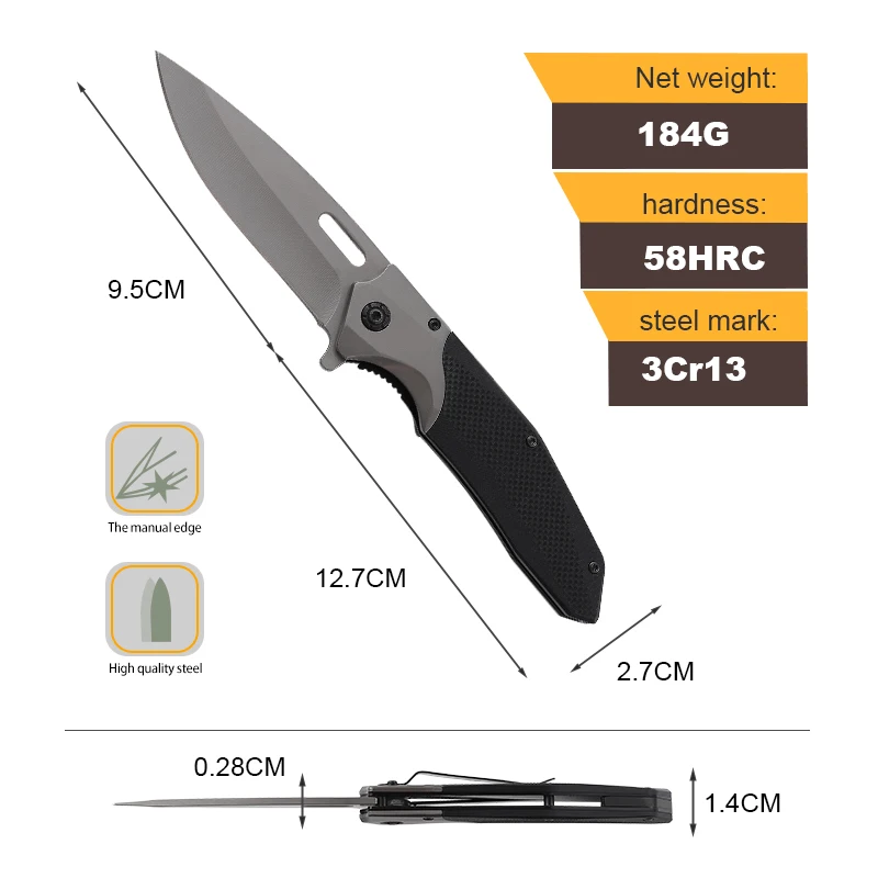Custom Logo Folding Pocket Knife for Outdoor EDC Portable Knife G10 Handle Black Newest Knife product view 2