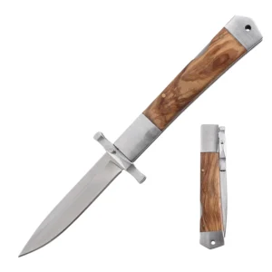 Customizable Damascus Stainless Steel Folding Pocket Knife Push Button Style Blade Wood Resin Handle Camping Outdoor Adventures product view 1