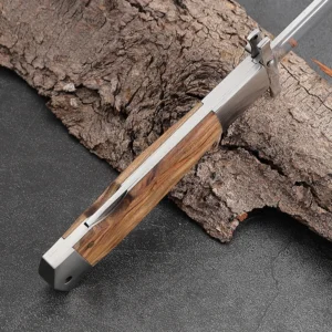 Customizable Damascus Stainless Steel Folding Pocket Knife Push Button Style Blade Wood Resin Handle Camping Outdoor Adventures product view 3