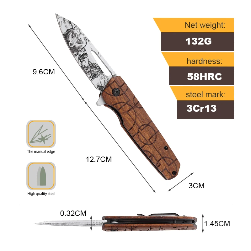 Wholesale Custom Design 3D Pattern Stainless Steel Blade Handle Folding Outdoor Cutting Tool Knife product view 2