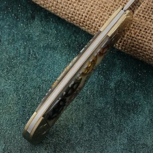 High Quality Damascus Blade Folding Knife Epoxy Gear Handle Camping Customized Pocket Knife product view 4