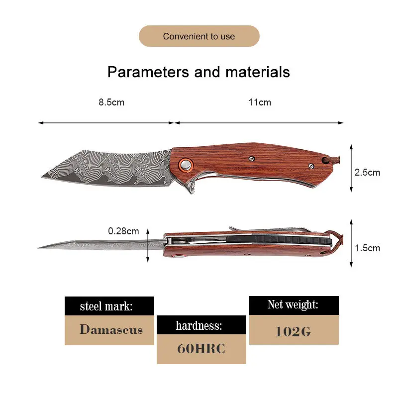 2026 New Top Quality High End Boutique Professional Outdoor Couteaux de poche Damascus Knife for Vente en gros product view 2
