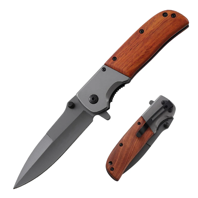 Hot Sale Wholesale Compact Pocket Folding Outdoor Camping Knife With Africe Wood Handle Stainless Blade for product view 1