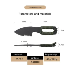 Outdoor Full Tang Fixed EDC Knife Paracord Handle 3Cr13 Steel Customizable for Camping DIY Small Serrated Design