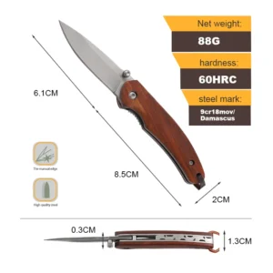 Customizable Red Wood Outdoor Utility Knife Men DIY Grade Laser Engraved Logo Damascus D2 Steel Blade for Sale