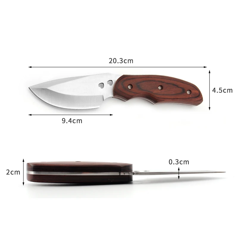 3Cr13 Stainless Steel Blade Knife Wood Handle Full Tang Fixed Blade Outdoor Camping Use Nylon for Sale product view 3