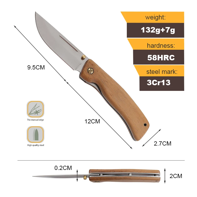 Professional Outdoor DIY Pocket Knife 3Cr13 Stainless Steel Customizable Wood Handle product view 2