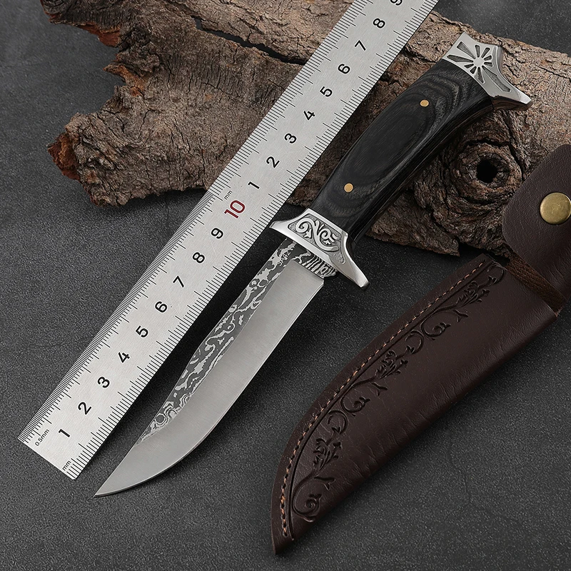 Wholesale Stainless Steel Fixed Pocket Knife Outdoor Camping Industrial Use Comes Leather Bag product view 2