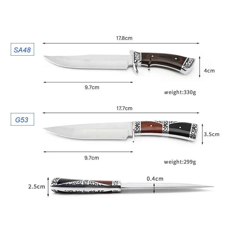 Industrial Survival Knife With Satin High Carbon Fixed Blade Wood Handle Customizable for Outdoor DIY Camping Use OEM - product view 2