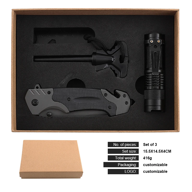 Best-selling Plastic Handle Pocket Knife Set with Ignition Tool Flashlight Multi-function Kit Gift Set product view 2