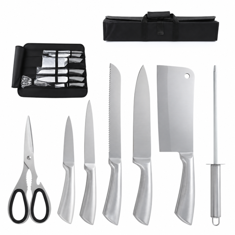 G-2 8 Pcs Stainless Steel Kitchen Knife Set DIY Nylon Bag Chef Knife Utility Chopper Bread Paring Sharpener Scissors product view 1