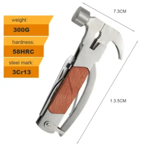 11 in 1 Steel Spring Action Hammer Multitool Kit Wooden Handle Knife Saws Screwdrivers Camping Nylon Tool Bag OEM - product view 2