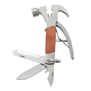 11 in 1 Steel Spring Action Hammer Multitool Kit Wooden Handle Knife Saws Screwdrivers Camping Nylon Tool Bag OEM - product view 4