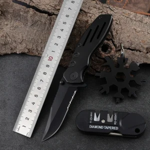 Custom Wholesale Folding Knife Black Aluminum Pocket Knife Multifunctional Wrench Sharpener Set Tools