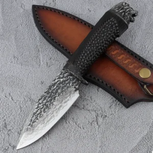 Collecting Knife Damascus Steel Survival Fixed Blade Knives Outdoor Hunting Knife with Leather Sheath
