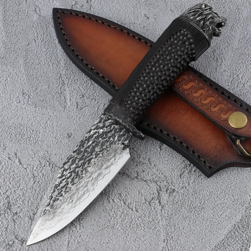 Collecting Knife Damascus Steel Survival Fixed Blade Knives Outdoor Hunting Knife with Leather Sheath - product view 2