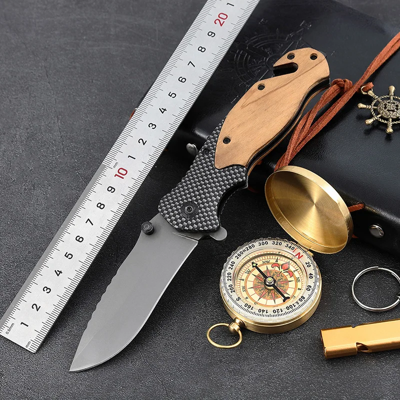 Hot Selling X50 Wood Handle Knife Multi-functional Survival Tool With Compass Whistle with EVA Gift Box - product view 2