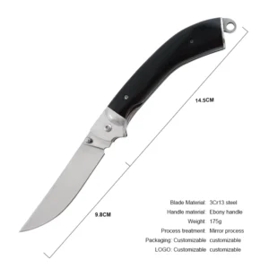 Ebony Wooden Handle Folding Knife Fruit Vegetable Cutting Knife Camping Kitchen Outdoor Pocket Knife Sheath
