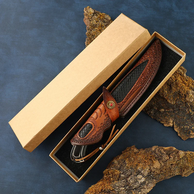 Forged Damascus Straight Knife Outdoor Fixed Blade Wooden Customizable Steel product view 4