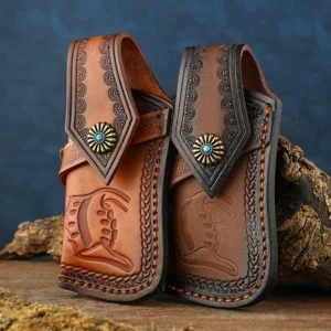 Premium Leather Knife Case Top Selling Genuine Leather Scabbard for Folding Knives Outdoor Carved Storage Tool Bags - product view 4