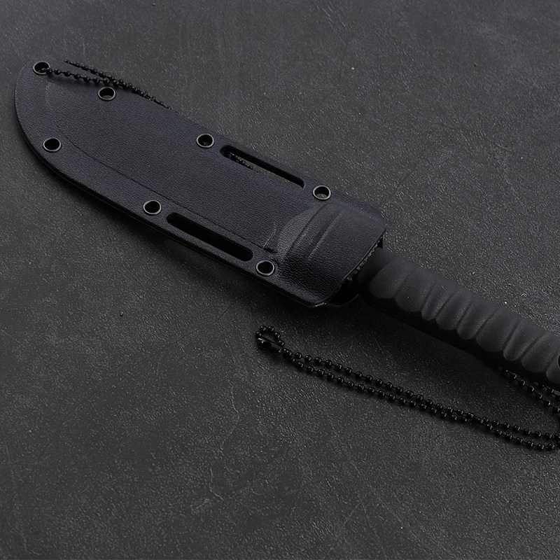 3.90" Black Oxided Straight Back Blade Plastic Handle Black Molded Sheath Fixed Blade Neck Knife with Neck Chain product view 4