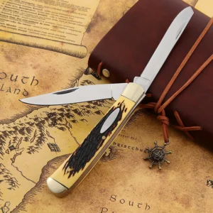 Resin Bone Handle Double Blades 2 in 1 Folding Knife Outdoor Camping Traditional Mirror Blade Pocket Knife