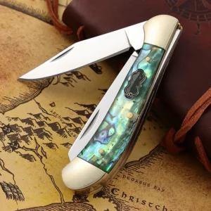 Abalone Handle Double Lamas 2 in 1 Folding Knife Fruit Vegetable Cutting Knife Camping Kitchen Traditional Pocket Knife product view 3