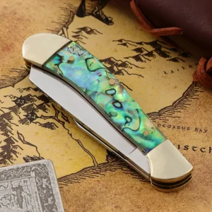 Abalone Handle Double Lamas 2 in 1 Folding Knife Fruit Vegetable Cutting Knife Camping Kitchen Traditional Pocket Knife product view 4