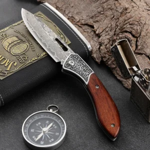 Damascus Pocket Knife Rose Wood Handle Cutlery Table Knife BBQ Meat Slicer Outdoor Camping Foldig Knife Lower Price product view 4