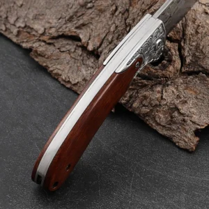 Damascus Pocket Knife Rose Wood Handle Cutlery Table Knife Barbecue Outdoor Camping Meat Foldig Knife Wholesale Price product view 4