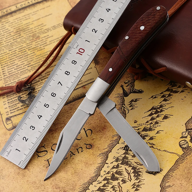 Traditional Mirror Blade Pocket Knife Double Blades 2-in-1 Folding Knife Outdoor Camping Wood product view 4