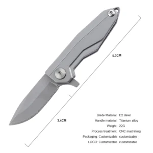 Mini D2 Steel Terä Outdoor Camping Pocket Folding Key Knife With Titanium Alloy Handle and Gift Box - product view 2
