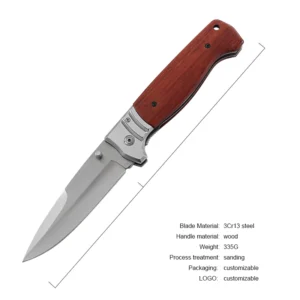 Hot Sale Compact Pocket Folding Camping Knife with Stainless Steel Blade Wood Handle Outdoor Wholesale