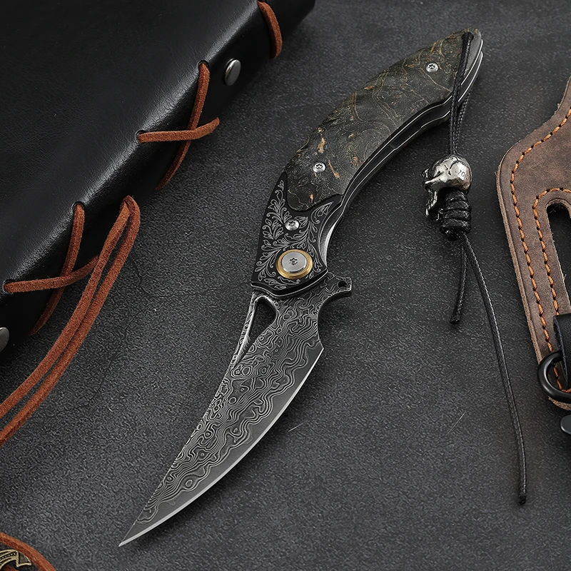 7.6 Inches Pocket Folding Blades Knife VG10 Damascus Steel Stable Wood Handle Damascus Knife with Gift Box product view 2