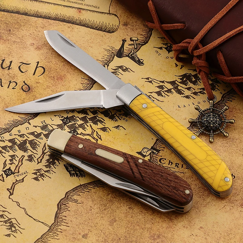 Wooden Resin Handle Double Blades Folding Trapper Knife Traditional Cutlery Knife Camping Table Classic Pocket Knife product view 3