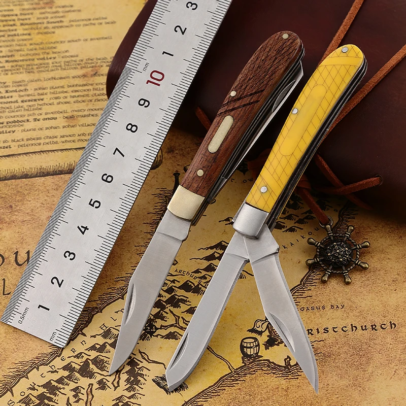 Wooden Resin Handle Double Blades Folding Trapper Knife Traditional Cutlery Knife Camping Table Classic Pocket Knife product view 4