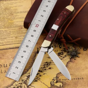 Wooden Handle 2 in 1 Double Blades Folding Trapper Knife Traditional Cutlery Knife Camping Table Classic Pocket Knife product view 2