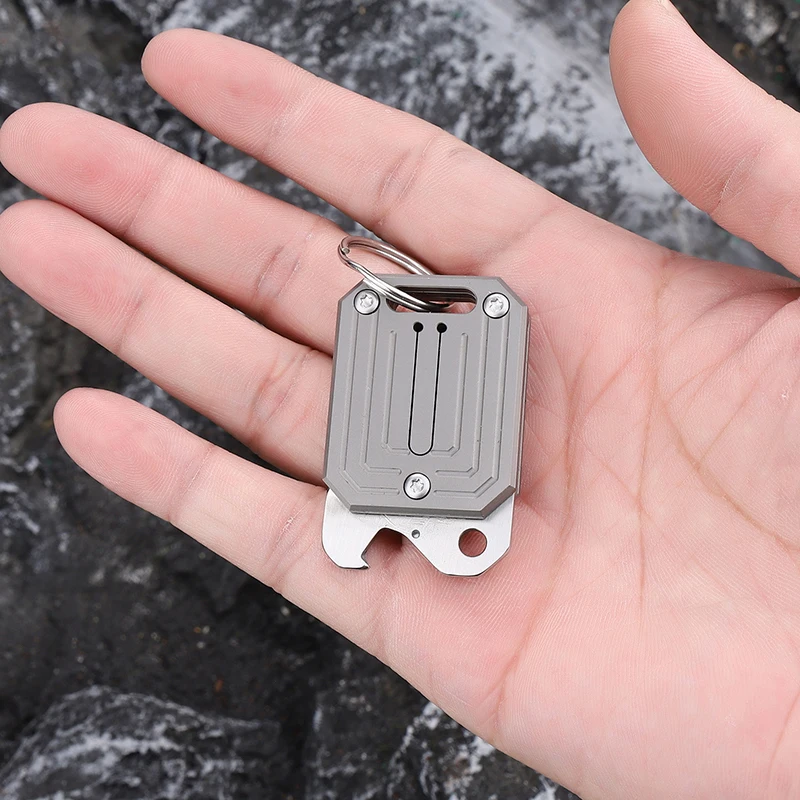 Titanium Mini Keychain Pocket Knife 7CR17 Small Folding Knife Bottle Opener EDC Clip Box Cutter Laser Engraved DIY product view 2